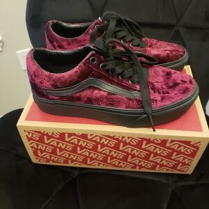 VANS Women's Velvet Sneakers in Deep Red with Black Accents